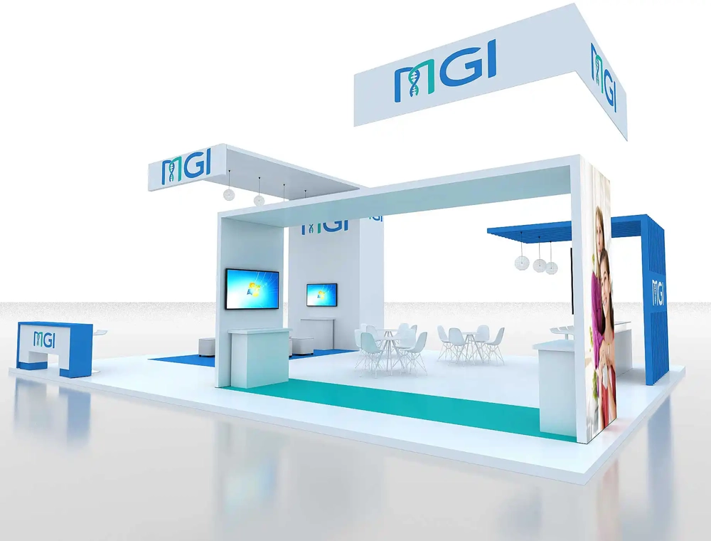 Booth with open design and product displays